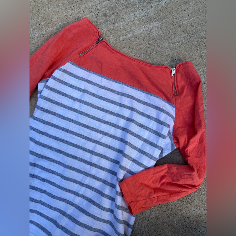 Calvin Klein Performance Orange Shirt with Grey + White Stripes- size Medium